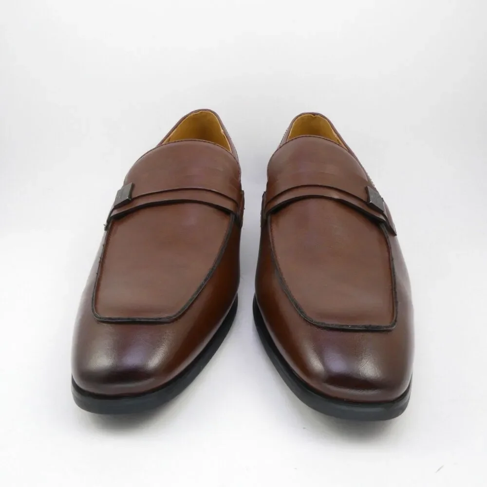 Calvin Klein Men's US Size 10.5 Brown Leather Dress Loafers Slip On Square Toe